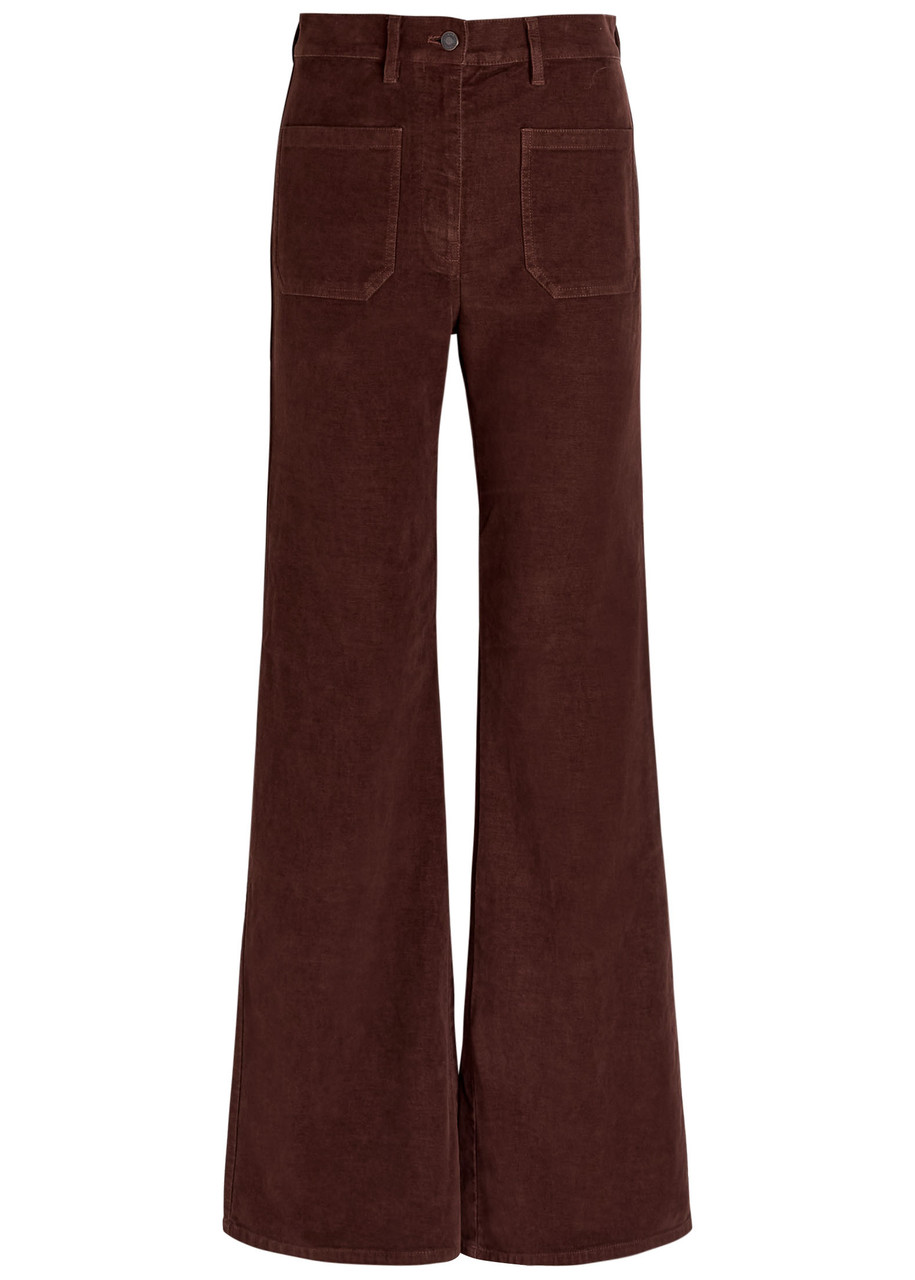 Nili Lotan Florence Flared-leg Brushed Stretch-cotton Trousers In Burgundy