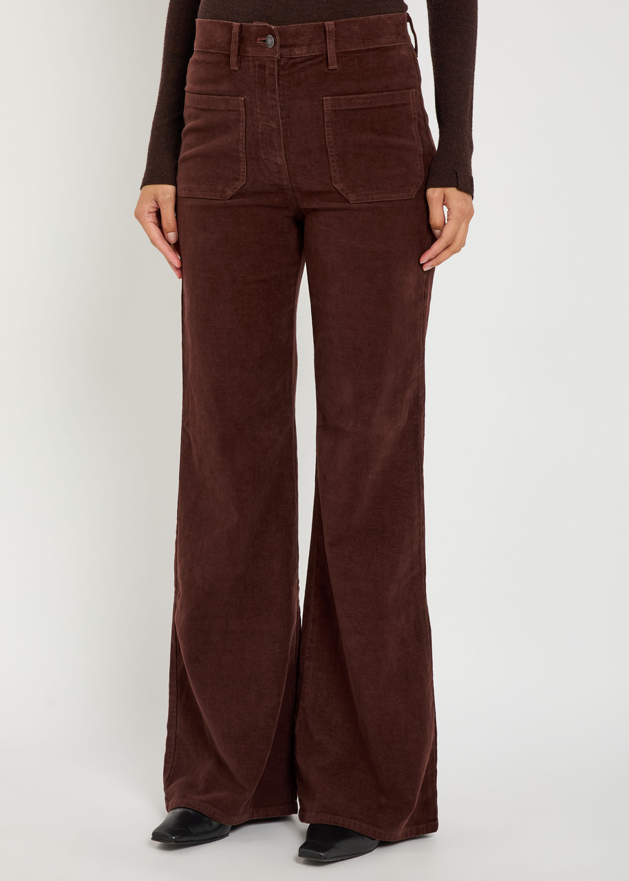 Nili Lotan Florence Flared-leg Brushed Stretch-cotton Trousers In Burgundy