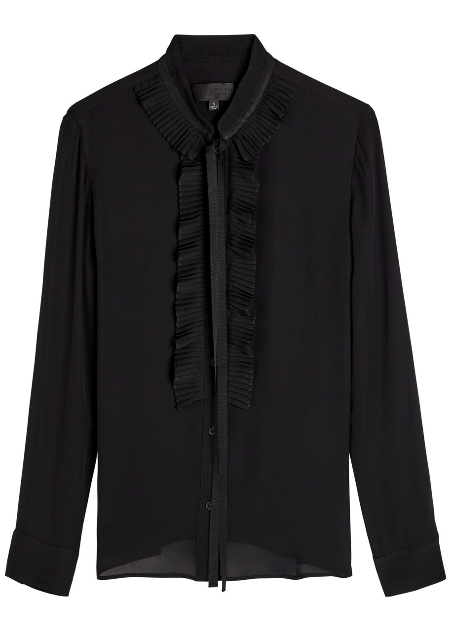 Nili Lotan Bertille Ruffle-trimmed Silk-chiffon Blouse In Black