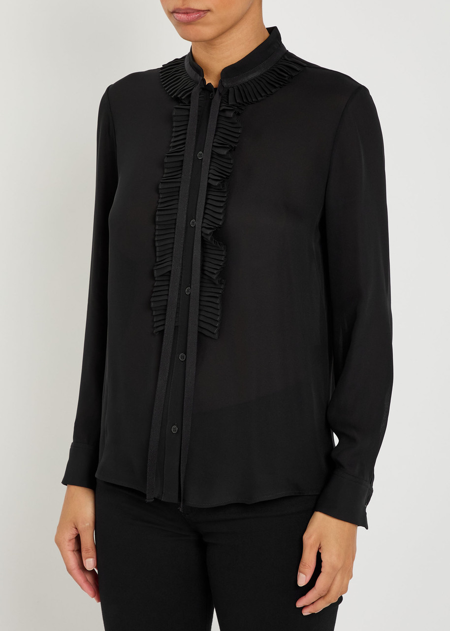 Nili Lotan Bertille Ruffle-trimmed Silk-chiffon Blouse In Black