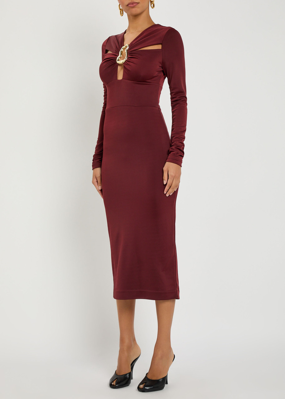 Rebecca Vallance Micha Stretch-jersey Midi Dress In Burgundy