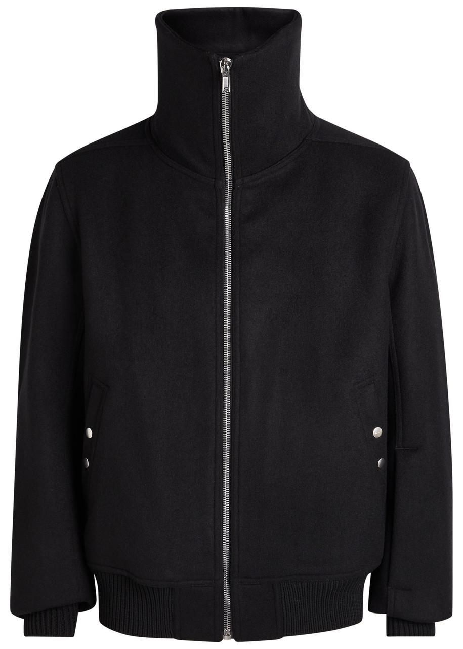 Rick Owens Blixa Dracucollar Wool Bomber Jacket In Black