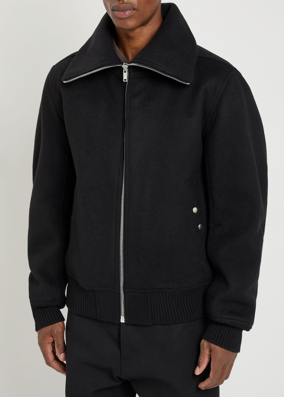 Rick Owens Blixa Dracucollar Wool Bomber Jacket In Black
