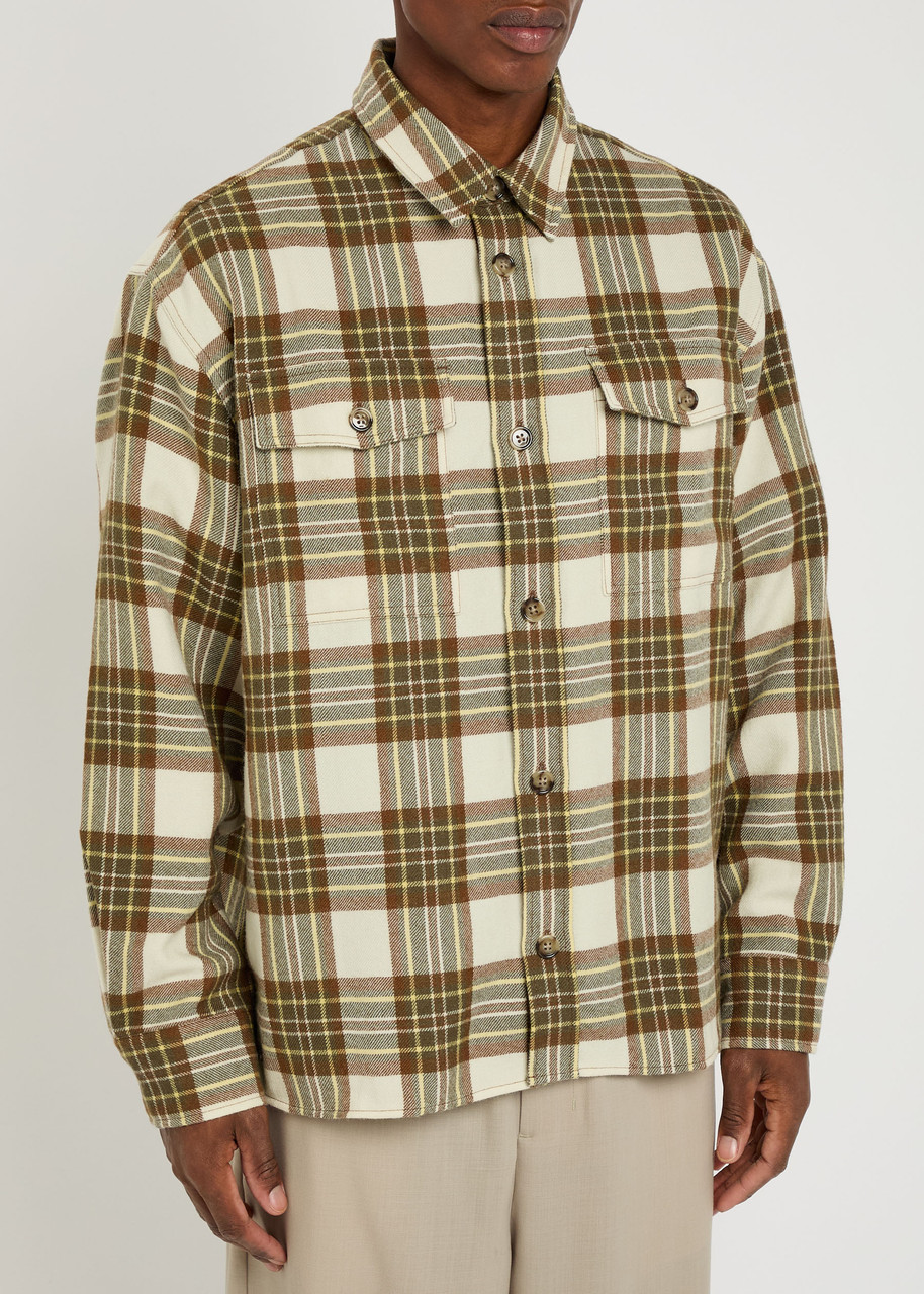Ami Alexandre Mattiussi Checked Wool Overshirt Featuring Buttoned Cuffs In Brown