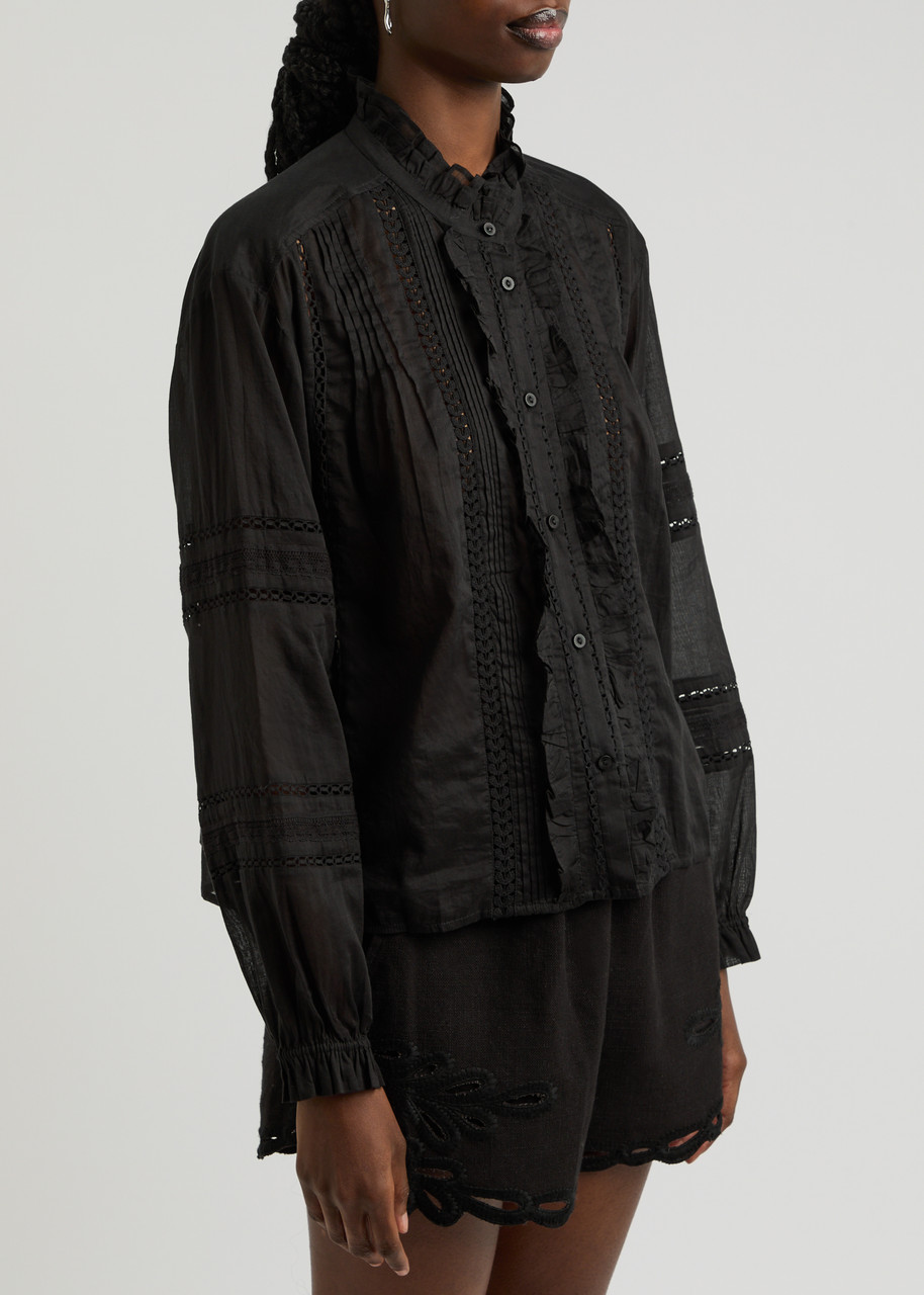 Isabel Marant Étoile Valda Lace-trimmed Cotton Blouse In Black