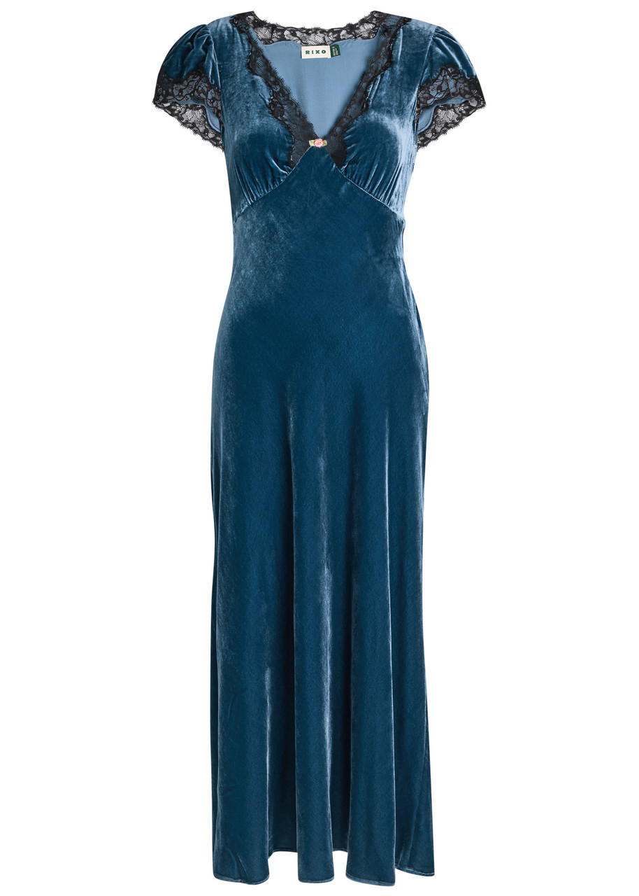 Rixo Clarice Lace-trim Georgette Midi Dress - Dark Blue - 6 (UK6 / X