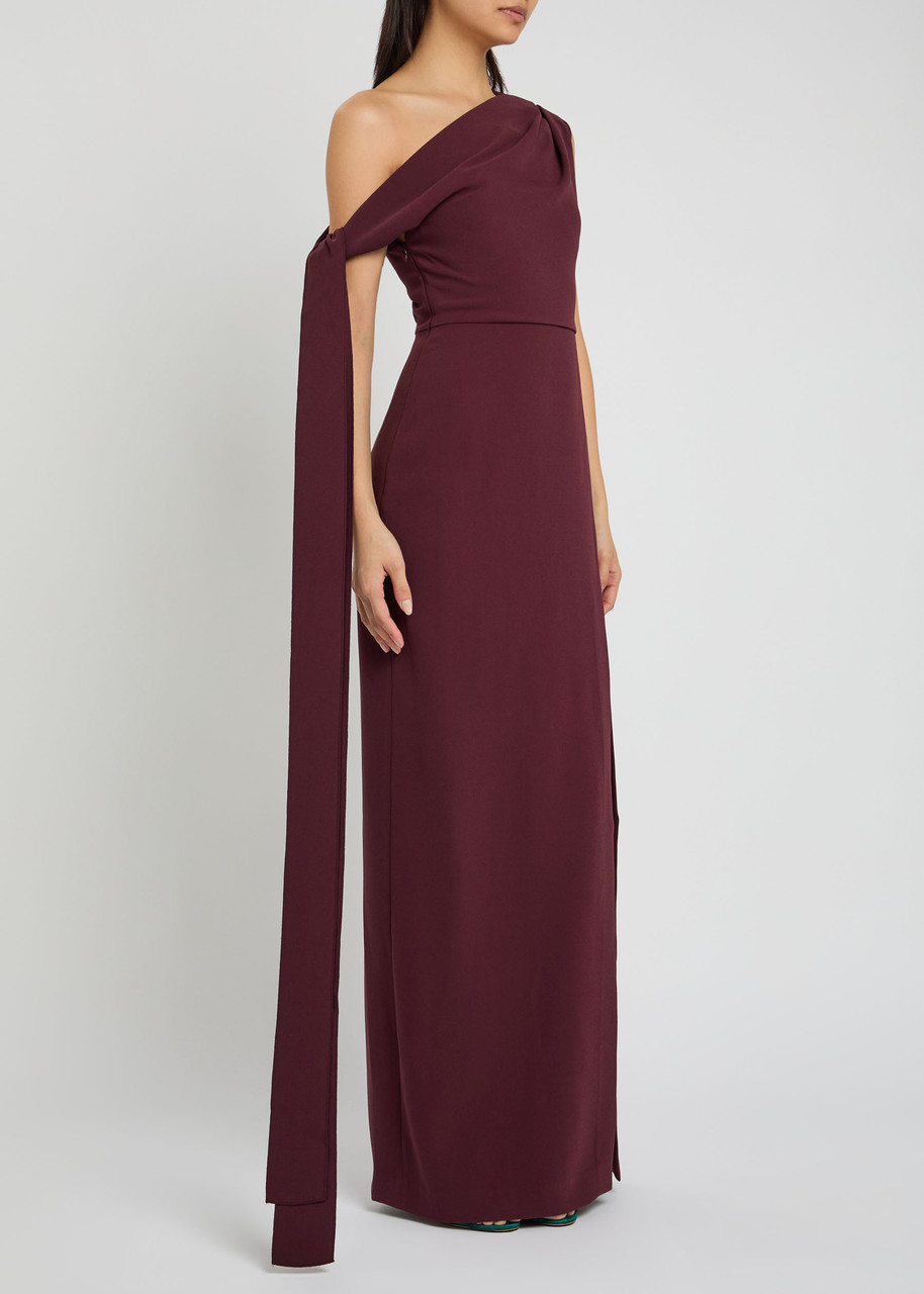 Solace London Irina Draped Crepe Maxi Dress In Brown