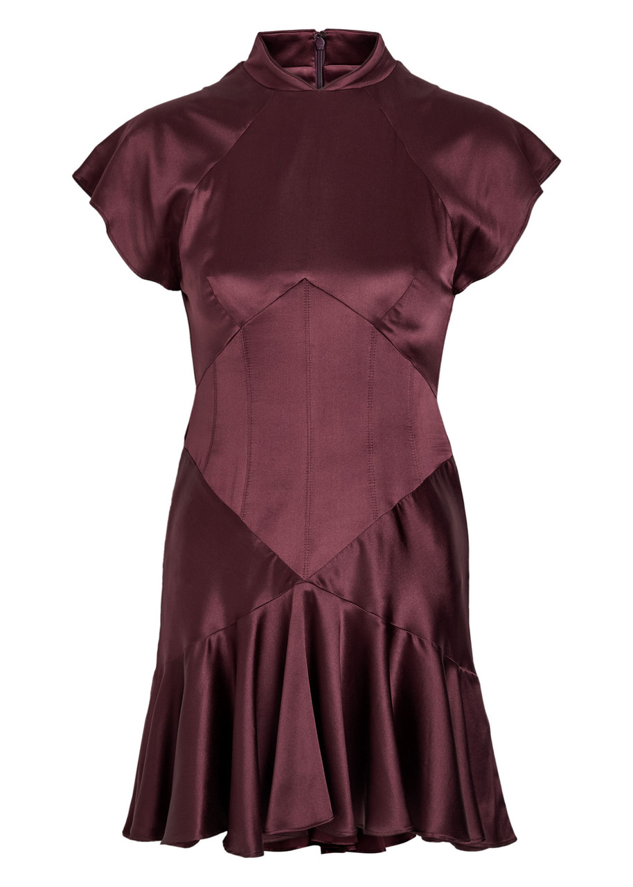 DE LA Vali Alizee Panelled Silk-blend Mini Dress - Burgundy - 8 (UK8 / S)
