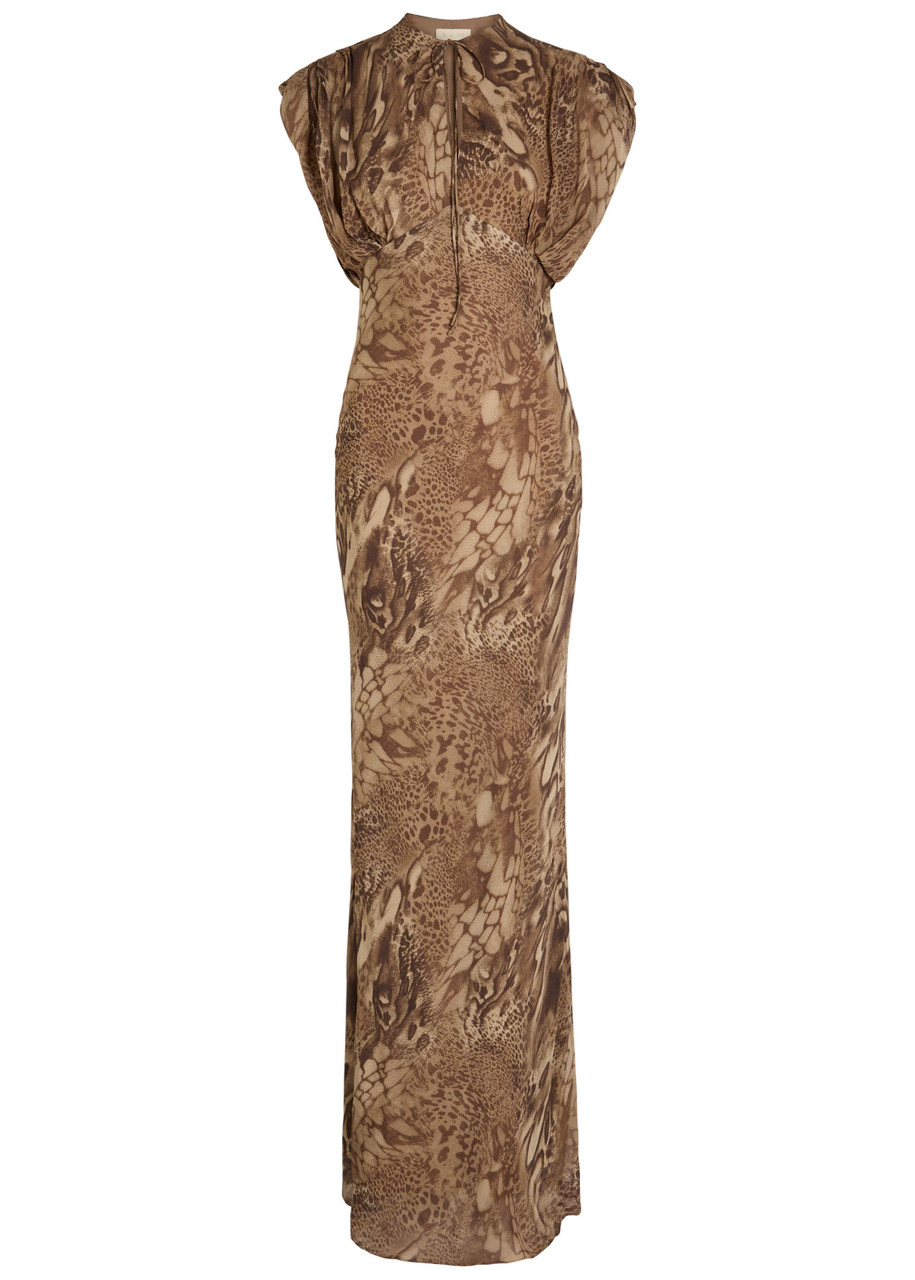 De La Vali Ceres Leopard-print Chiffon Maxi Dress In Brown