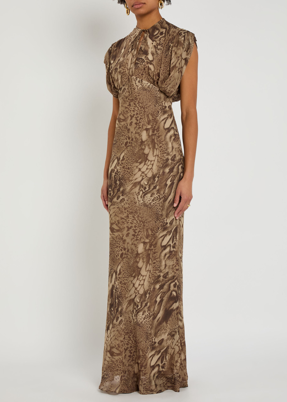 De La Vali Ceres Leopard-print Chiffon Maxi Dress In Brown
