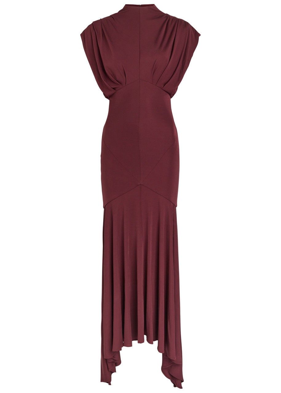 De La Vali Vasudha Rayon Midi Dress In Burgundy