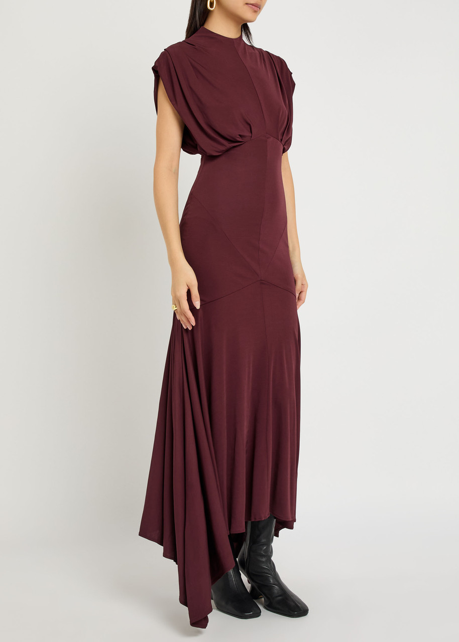 De La Vali Vasudha Rayon Midi Dress In Burgundy
