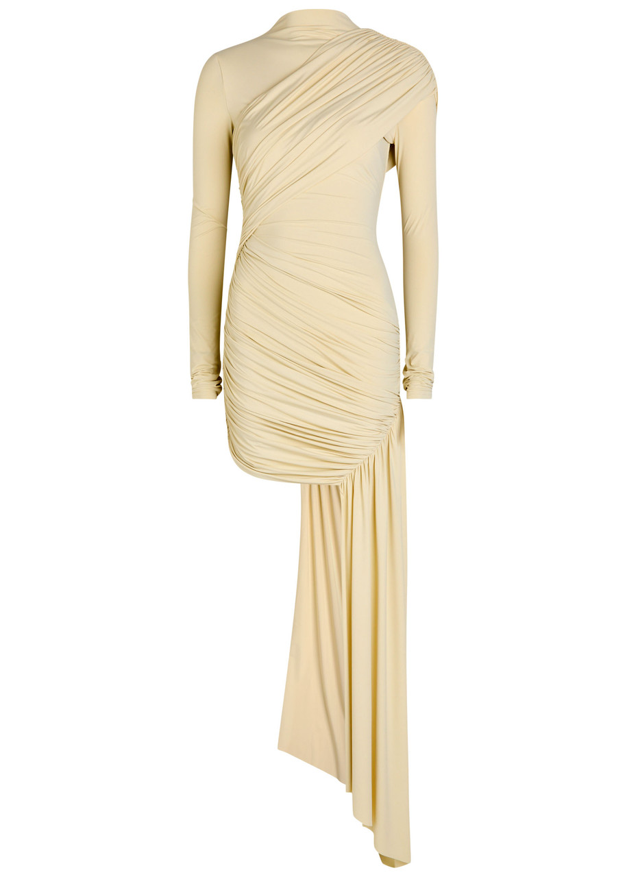 De La Vali Ravel Draped Stretch-jersey Mini Dress In Brown