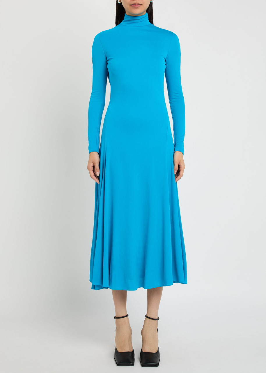 Alaïa Womens Heart Cut-out Fluid-jersey Midi Dress Turquoise In Blue
