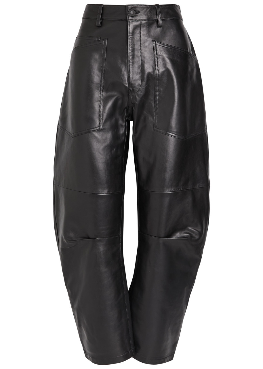 Nili Lotan Shon Barrel-leg Leather Trousers In Black