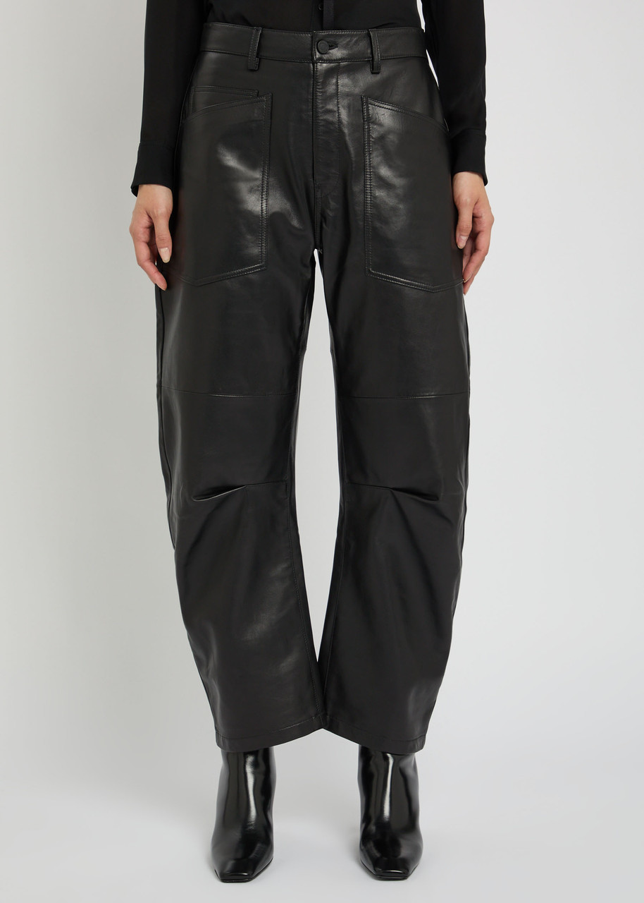 Nili Lotan Shon Barrel-leg Leather Trousers In Black