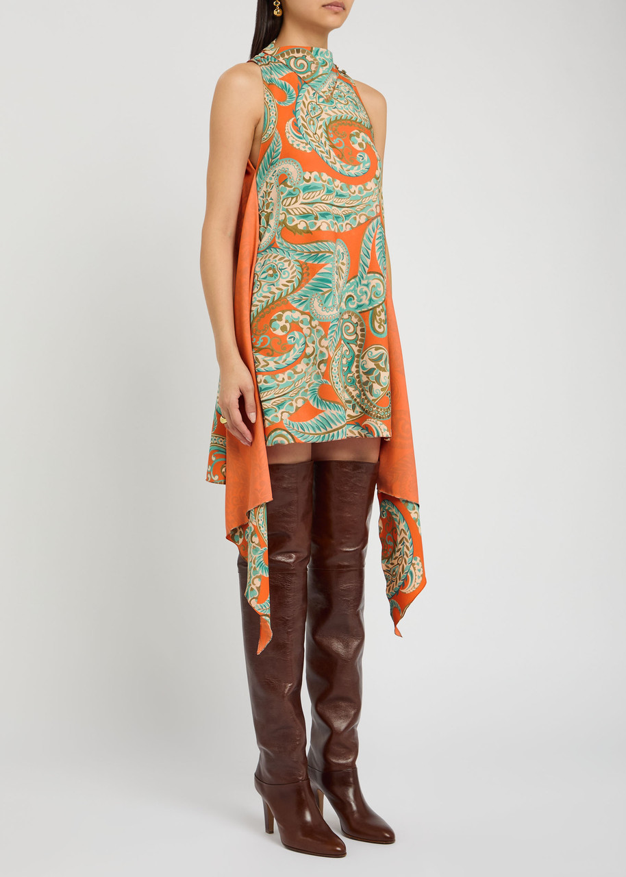 Etro Asymmetric Crepe Mini Dress In Multi