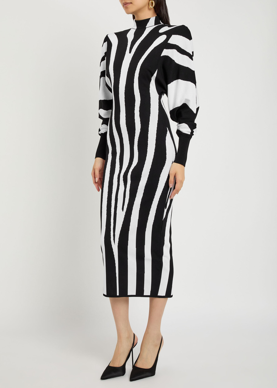 Balmain Zebra-jacquard Knit Midi Dress - Multi Animal - 36 (uk8 / S) 