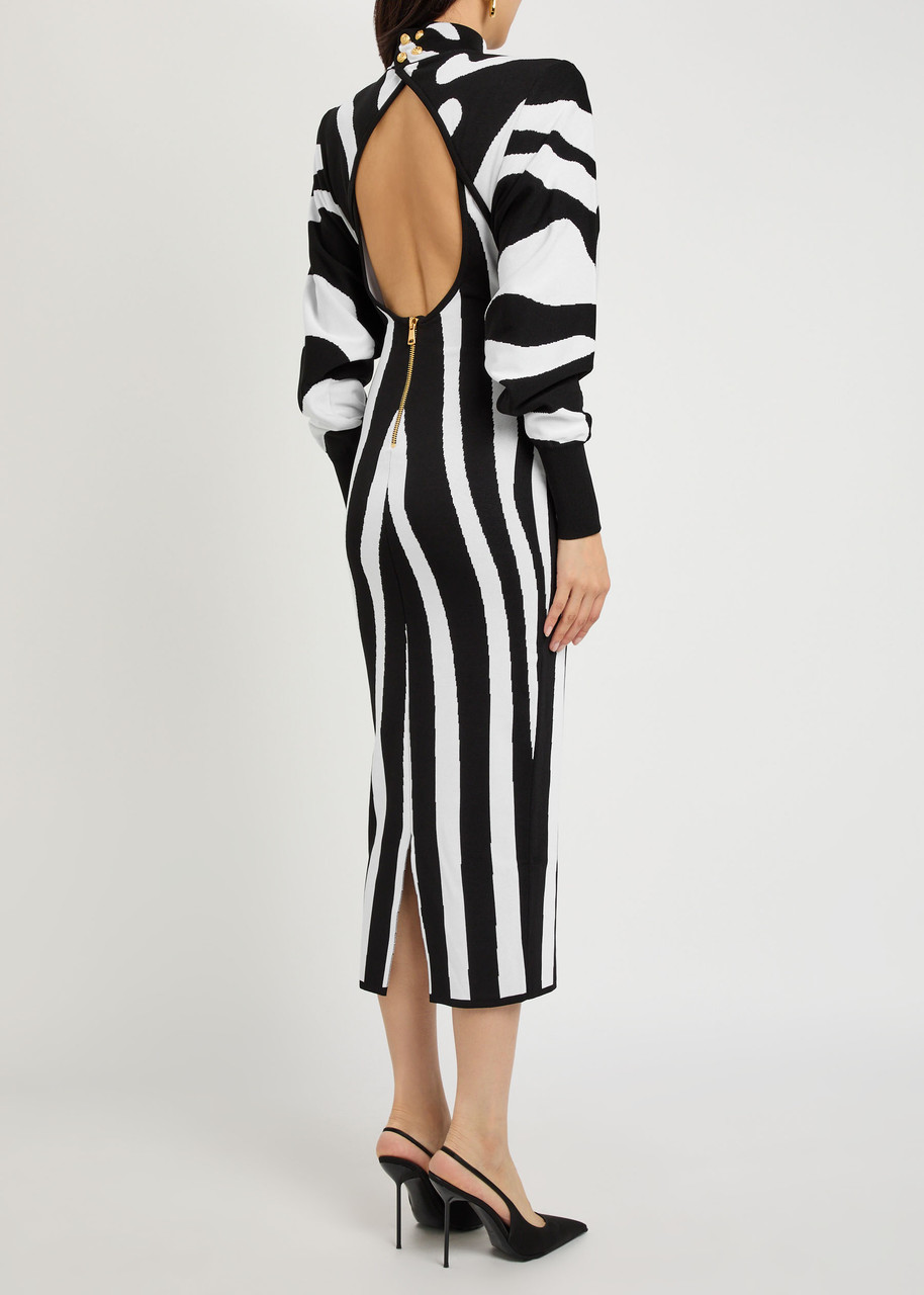  Balmain Zebra-jacquard Knit Midi Dress - Multi Animal - 36 (uk8 / S) 