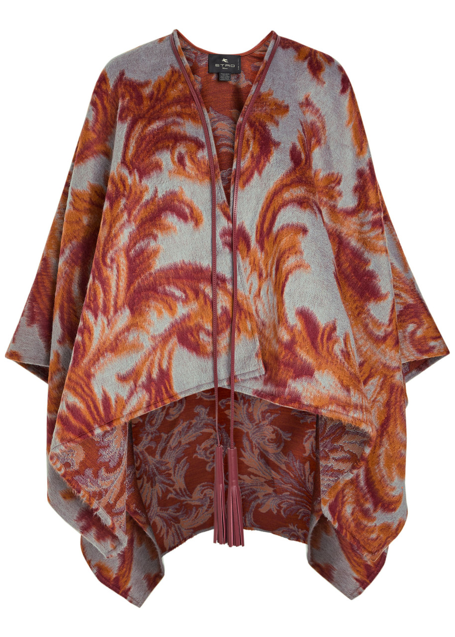 Etro Paisley-jacquard Brushed Wool-blend Cape In Brown