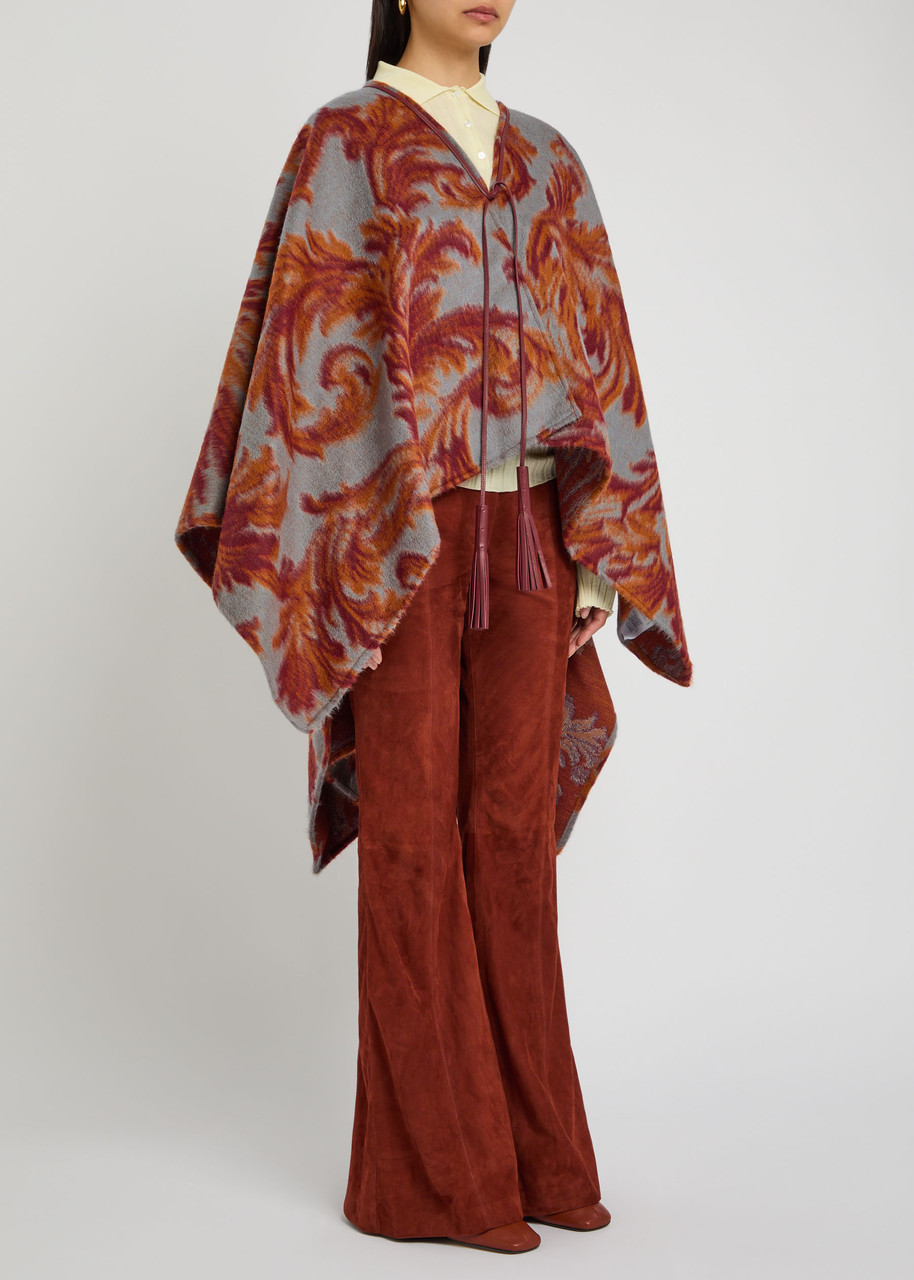 Etro Paisley-jacquard Brushed Wool-blend Cape In Brown