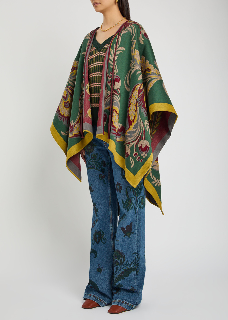 Etro Hooded Jacquard Wool-blend Cape In Multi
