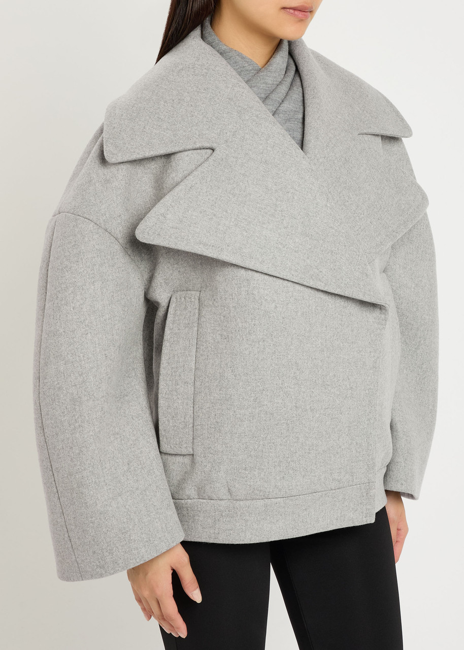Balmain Oversized Wool Caban Featuring Pockets In Gray