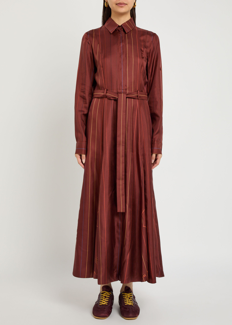 Gabriela Hearst Galway Striped Silk Midi Shirt Dress In Brown