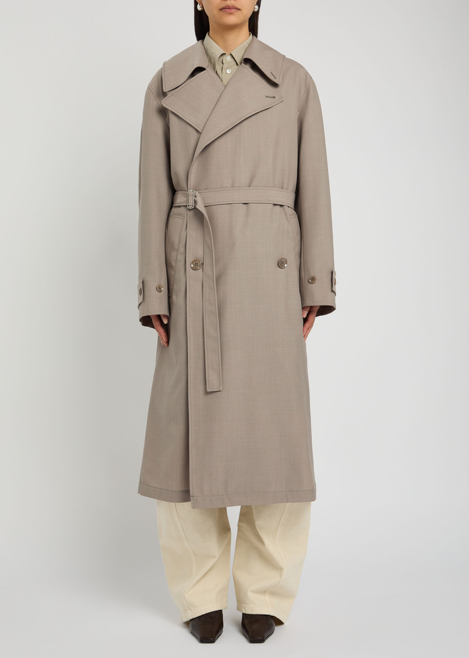 Lemaire Belted Woven Trench Coat In Brown