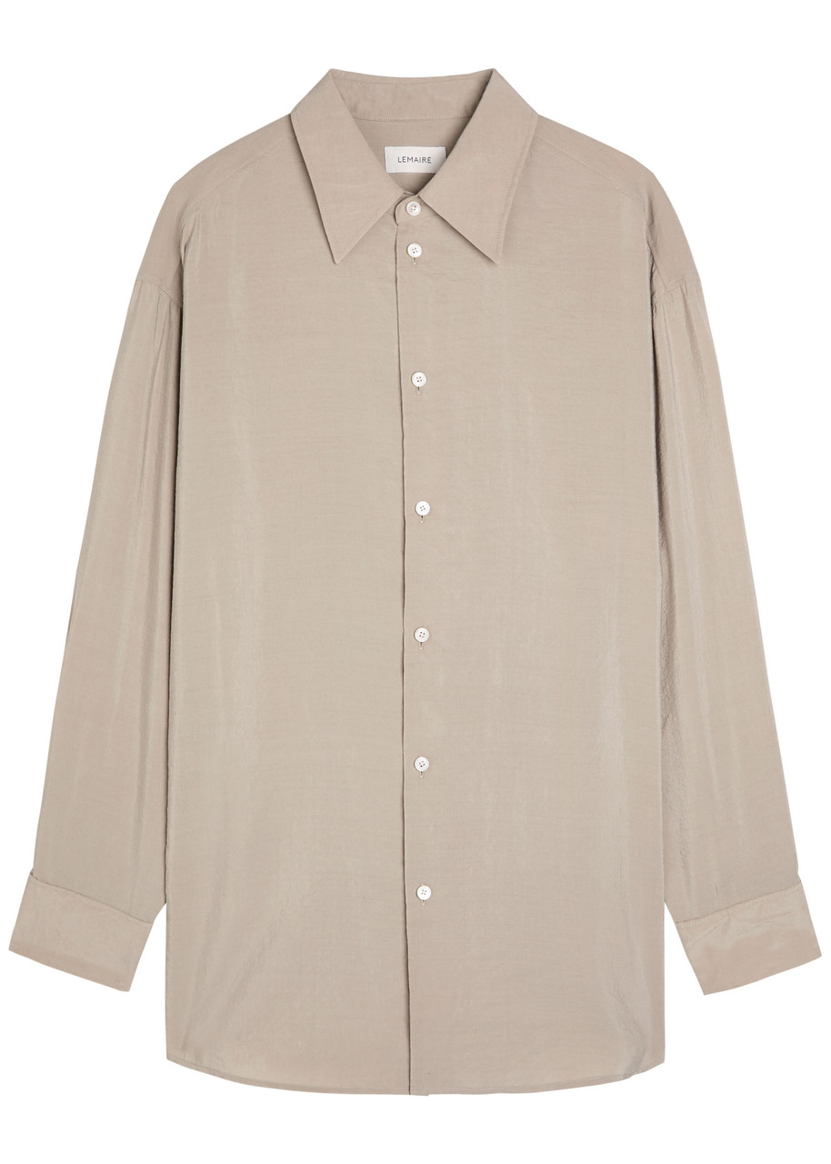 Lemaire Tie Brushed Silk-blend Shirt In Brown