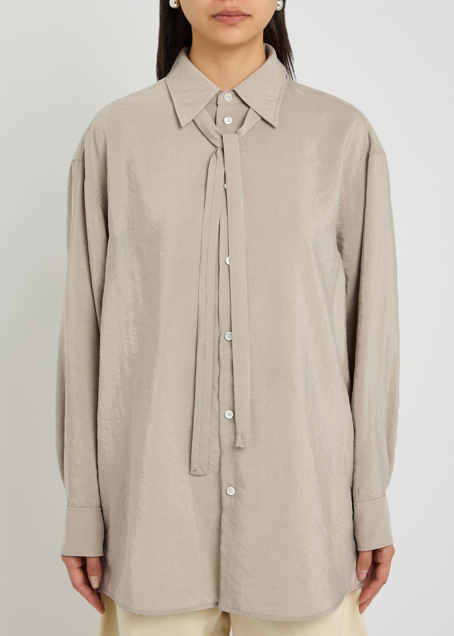 Lemaire Tie Brushed Silk-blend Shirt In Brown