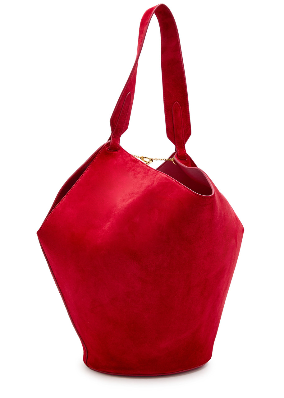 Khaite Lotus Small Suede Tote In Red