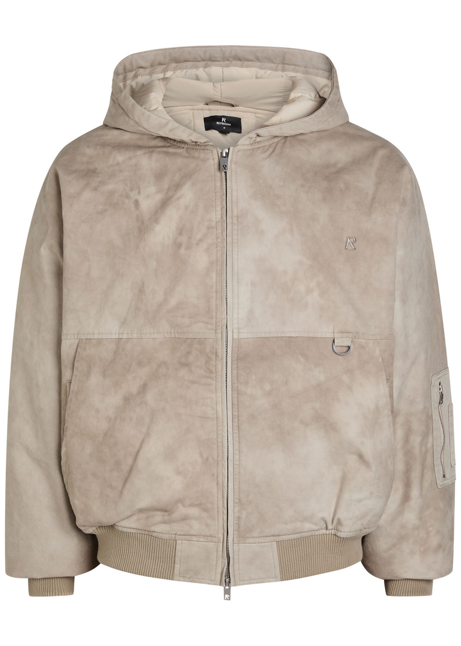 Represent Hooded Brushed Stretch-cotton Bomber Jacket In Neutral