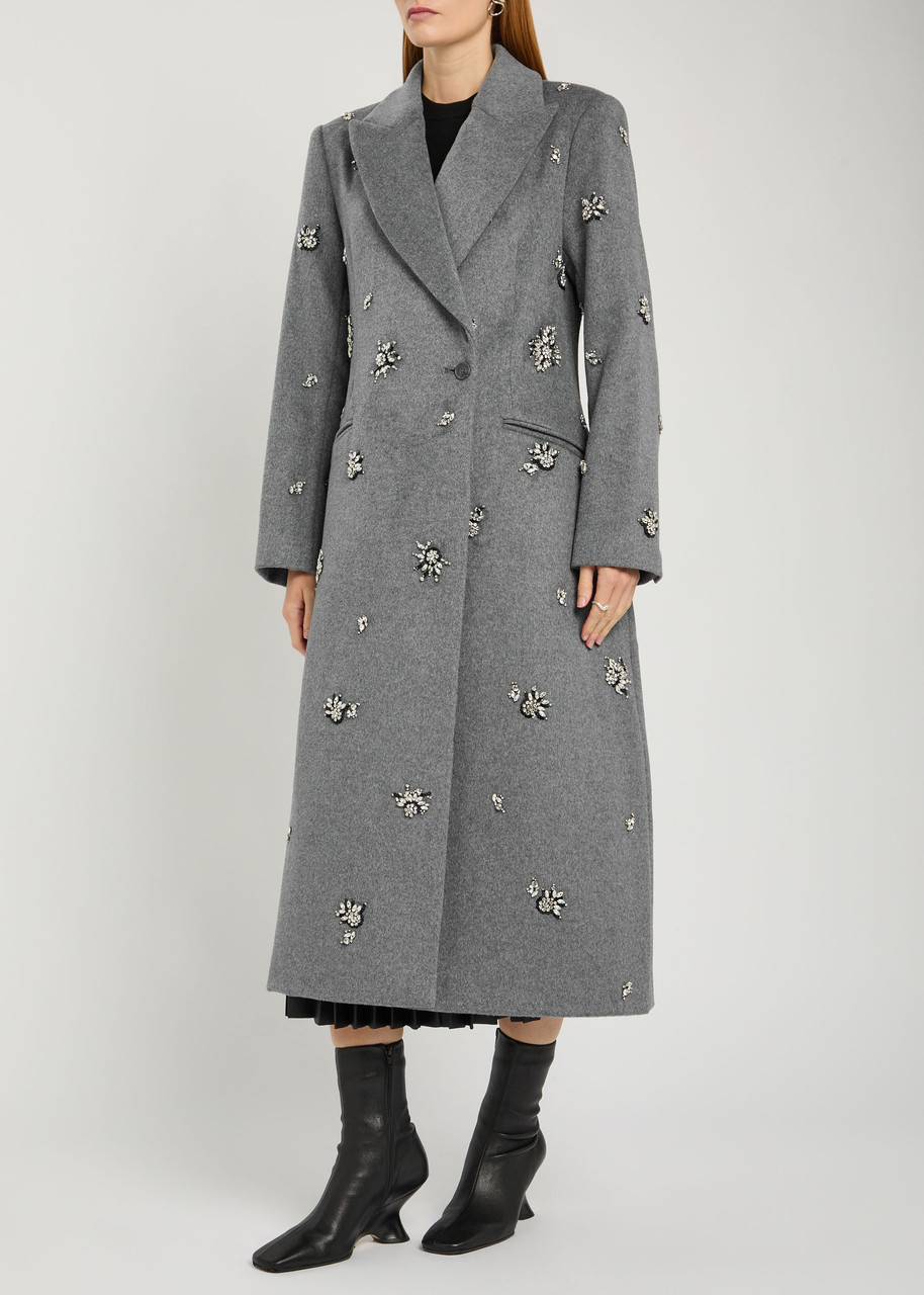 Simkhai Ganni Embellished Wool-blend Coat In Gray