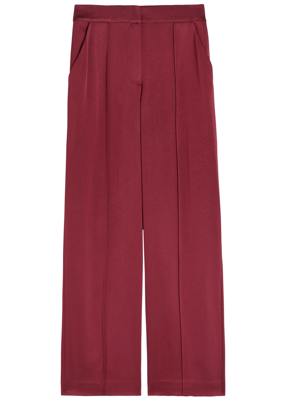Simkhai Kyra Pintuck Wide-leg Satin Trousers - Dark Red - 8 (UK12 / M)