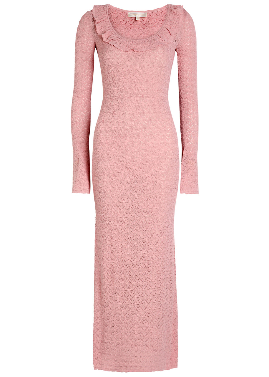 Loveshackfancy Tawnie Fine-knit Midi Dress In Pink