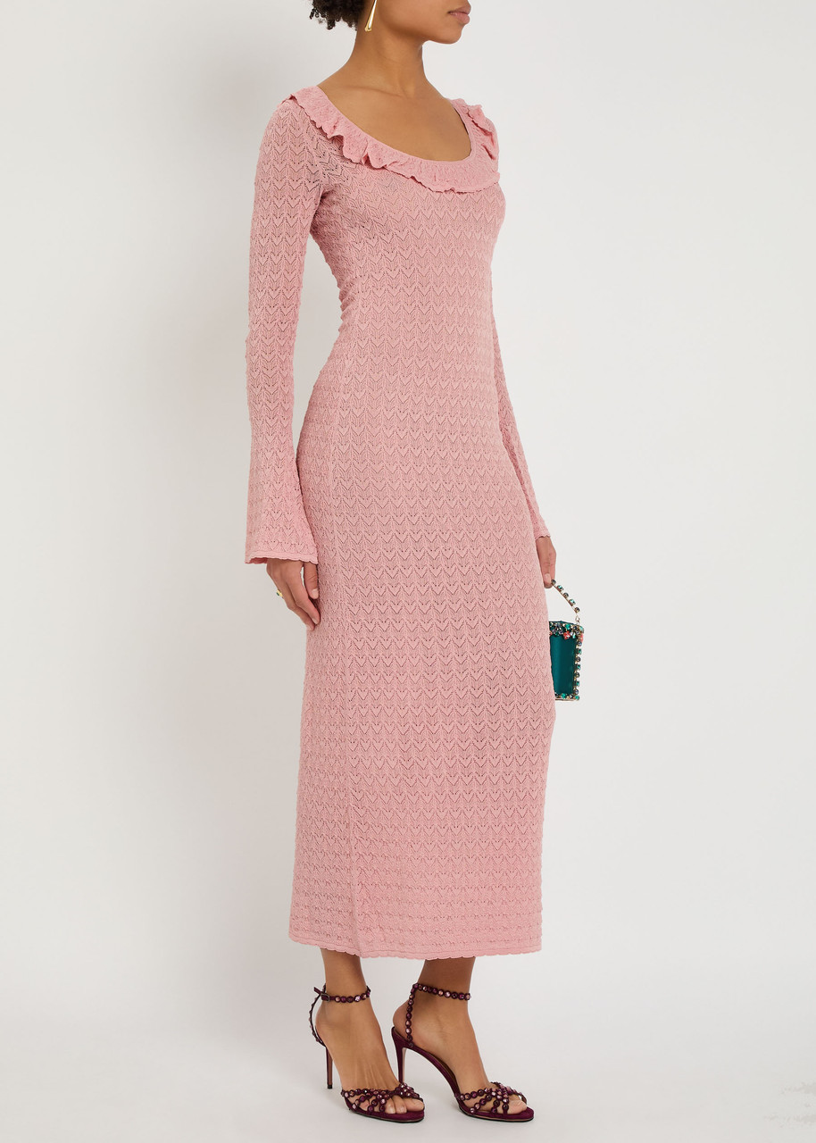 Loveshackfancy Tawnie Fine-knit Midi Dress In Pink