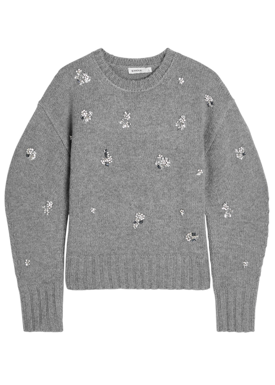 Simkhai Caroline Embellished Wool And Cashmere-blend Jumper In Gray