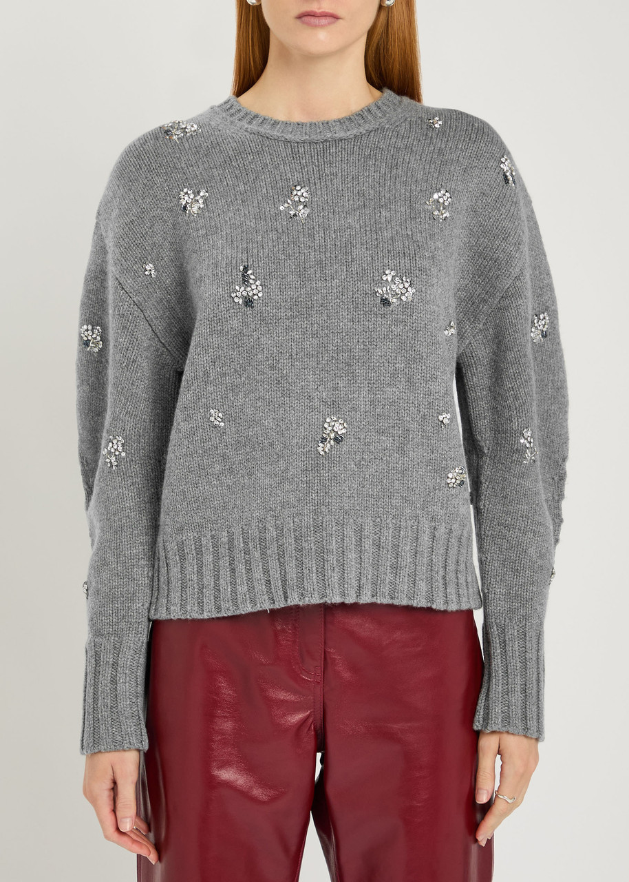 Simkhai Caroline Embellished Wool And Cashmere-blend Jumper In Gray