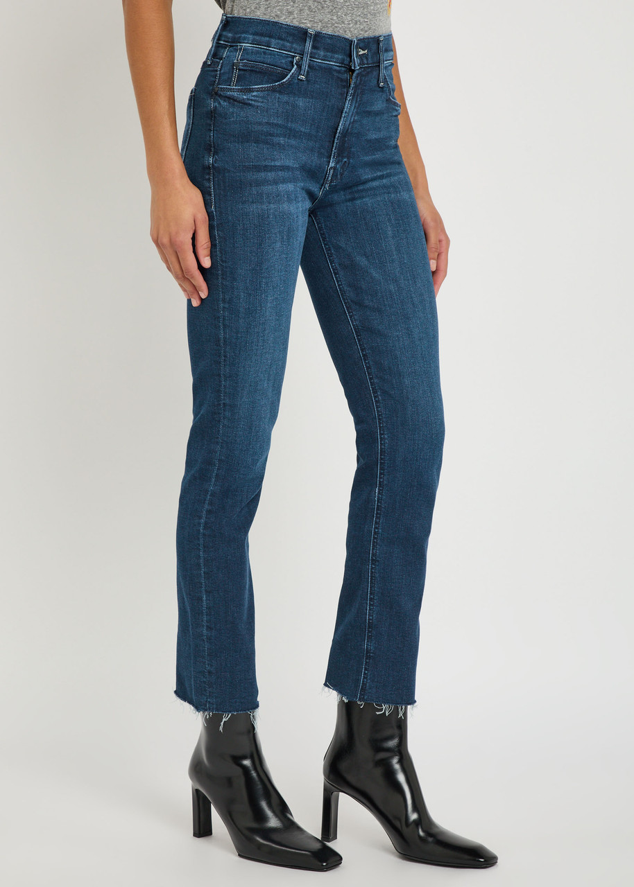 Mother The Dazzler Ankle Fray Slim Straight-leg Jeans In Blue