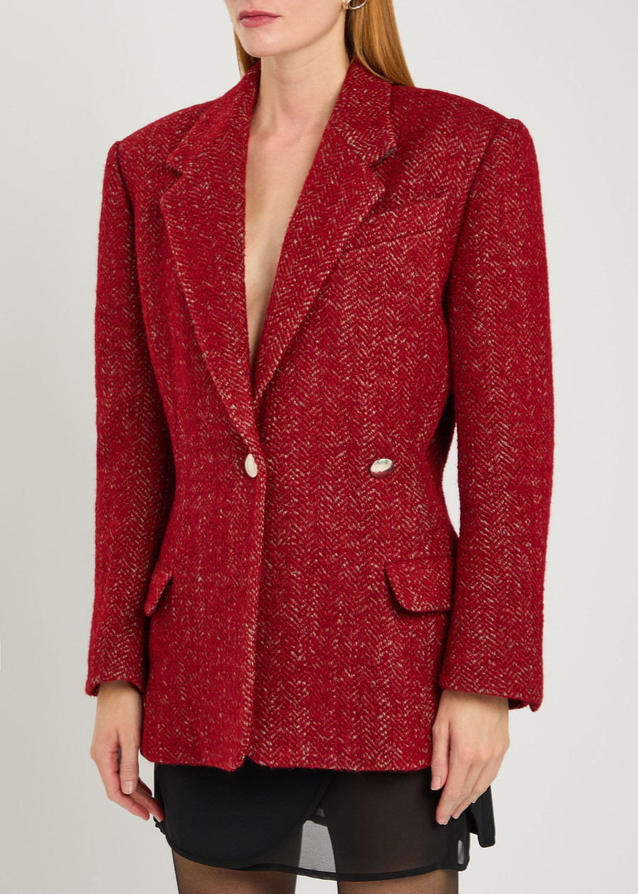 Isabel Marant Gallie Mohair Double-breasted Waisted Jacket In Burgundy