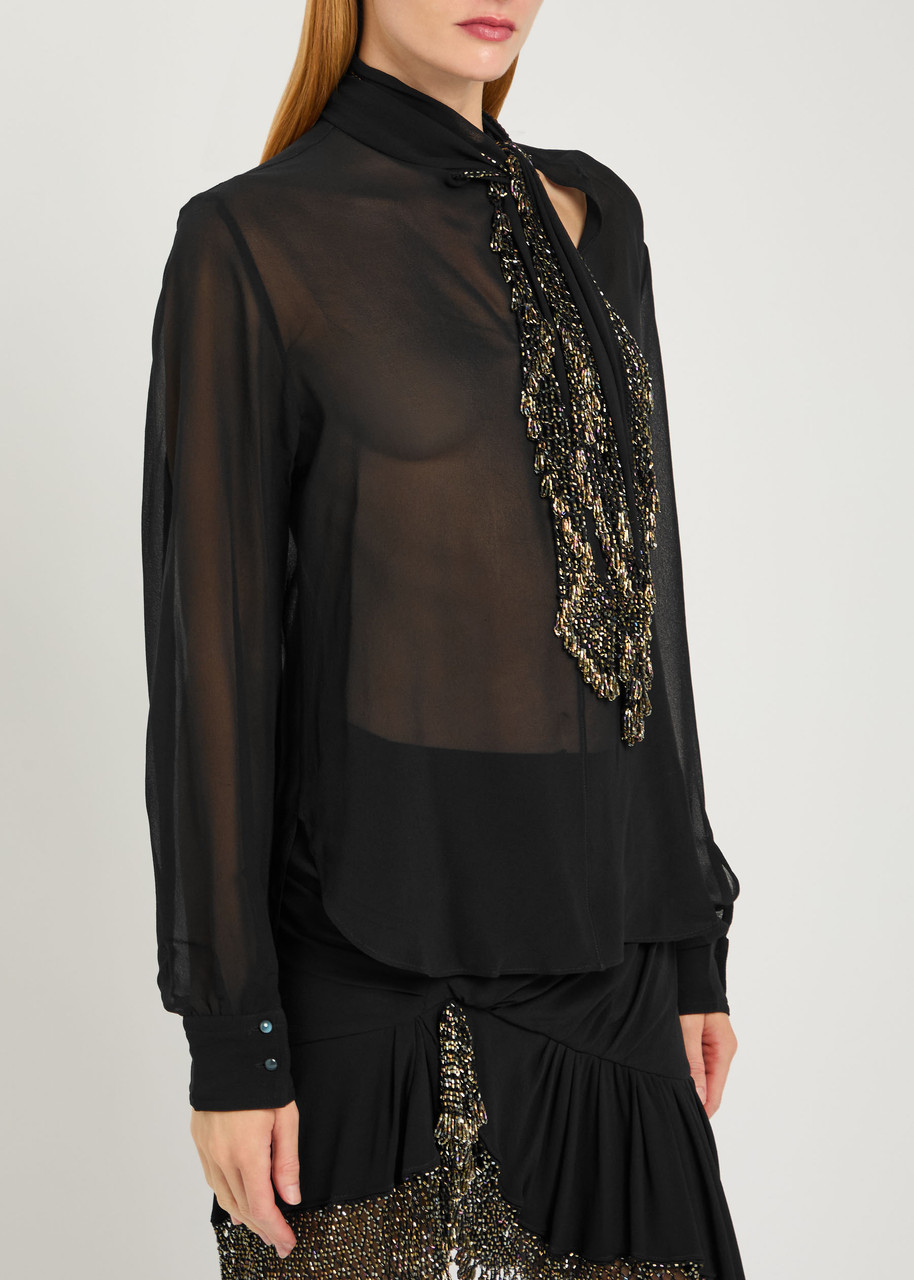 Isabel Marant Elaura Bead-embellished Semi-sheer Silk-georgette Blouse In Black