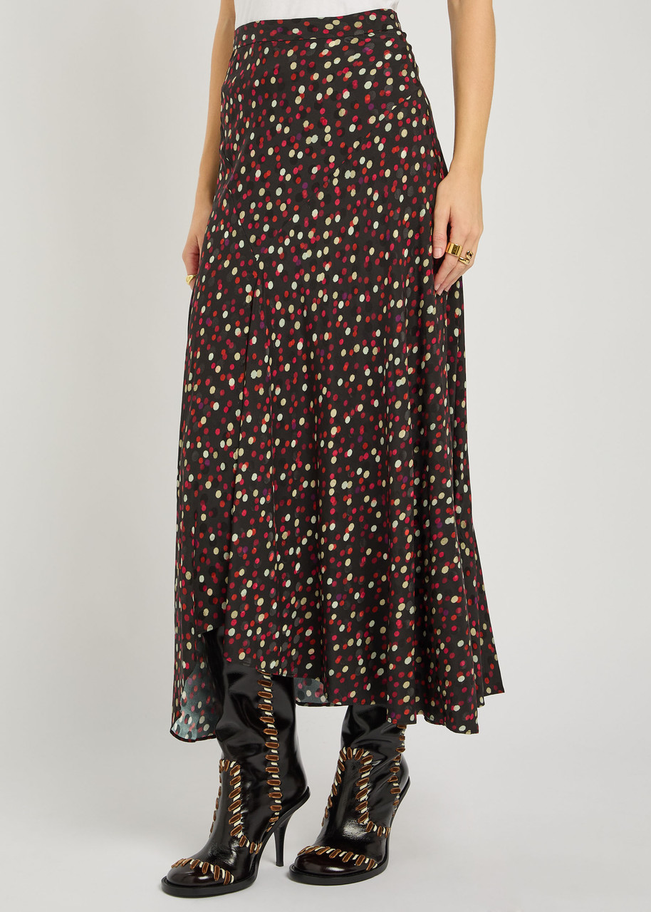 Isabel Marant Sakura Polka-dot Stretch-silk Midi Skirt In Brown
