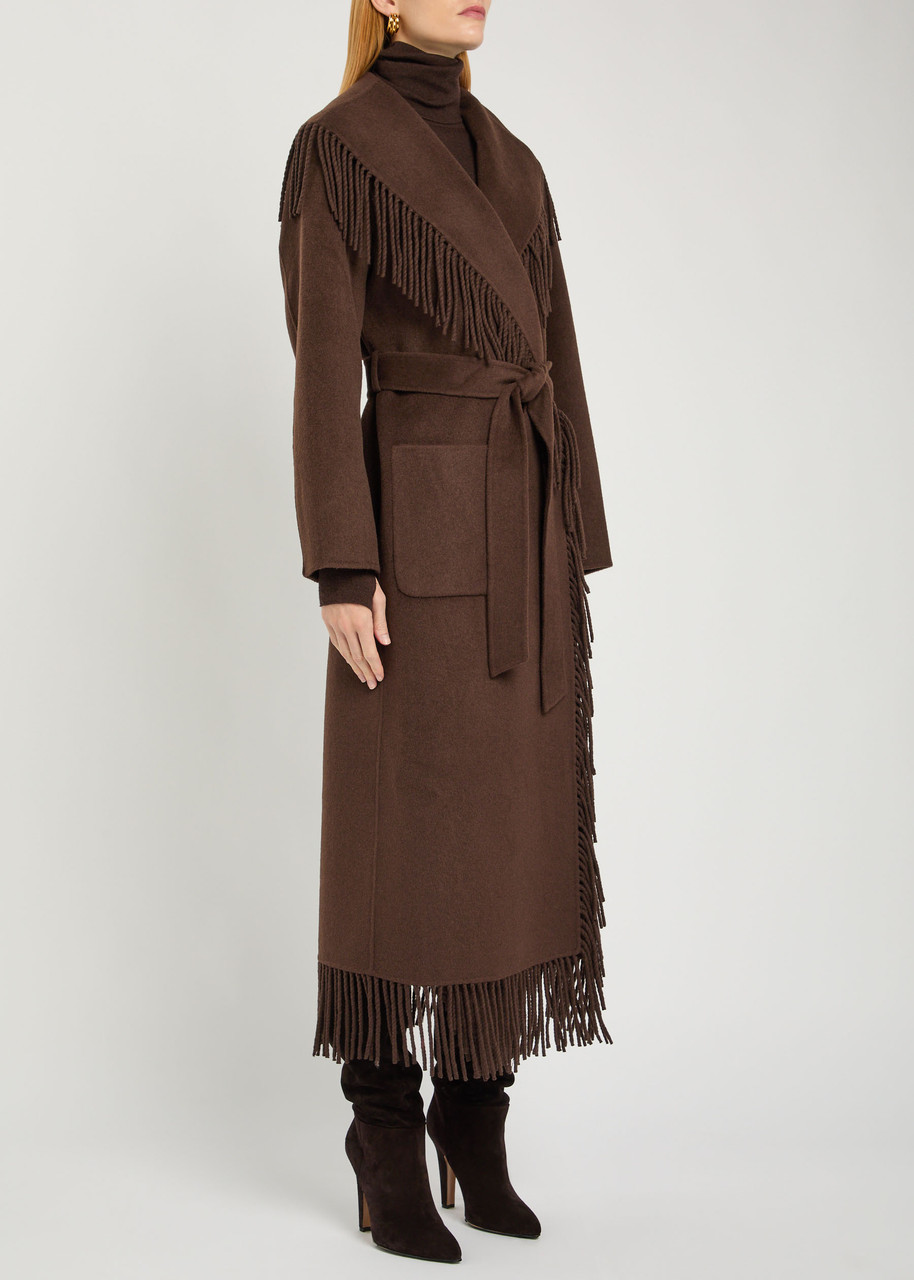 Simkhai Carrie Fringed Wool-blend Coat In Brown