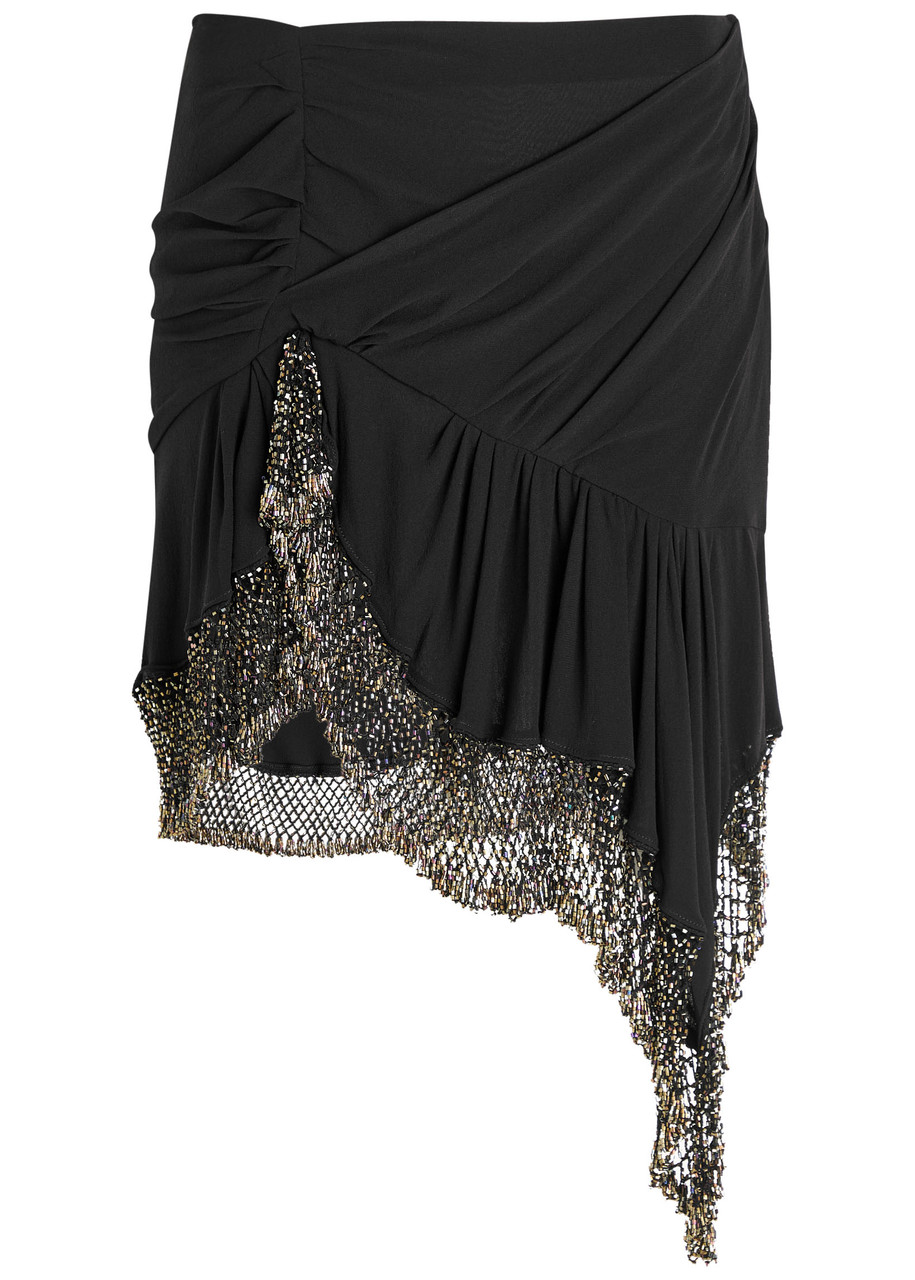 Isabel Marant Enaya Asymmetric Bead-embellished Silk-georgette Mini Skirt In Black