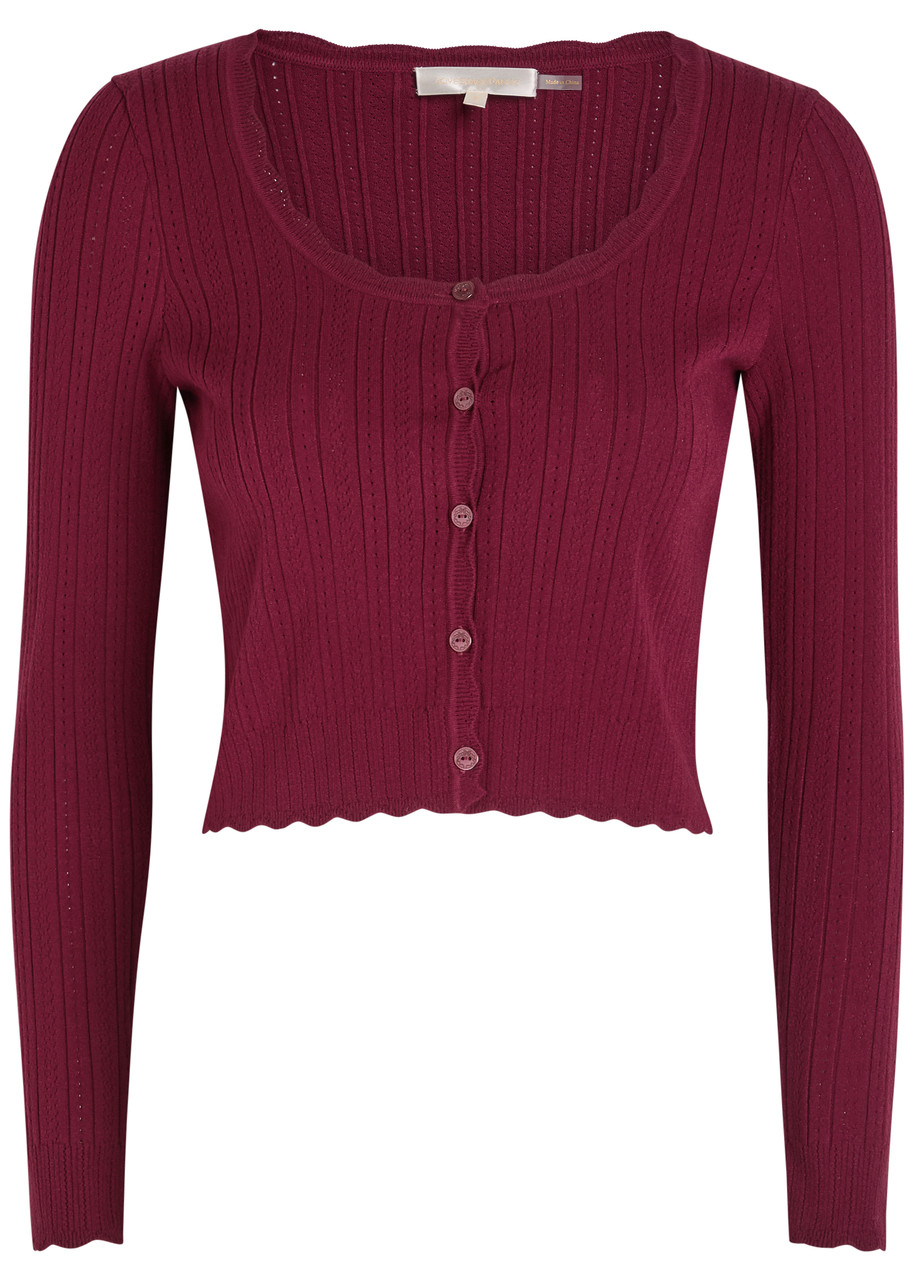 Loveshackfancy Martti Pointelle-knit Cardigan - Burgundy - XS (UK6 / XS)