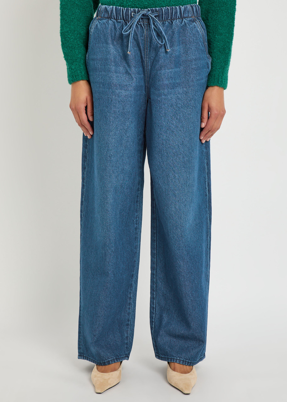 Mother The Buffet Nerdy Drawstring Straight-leg Jeans In Blue