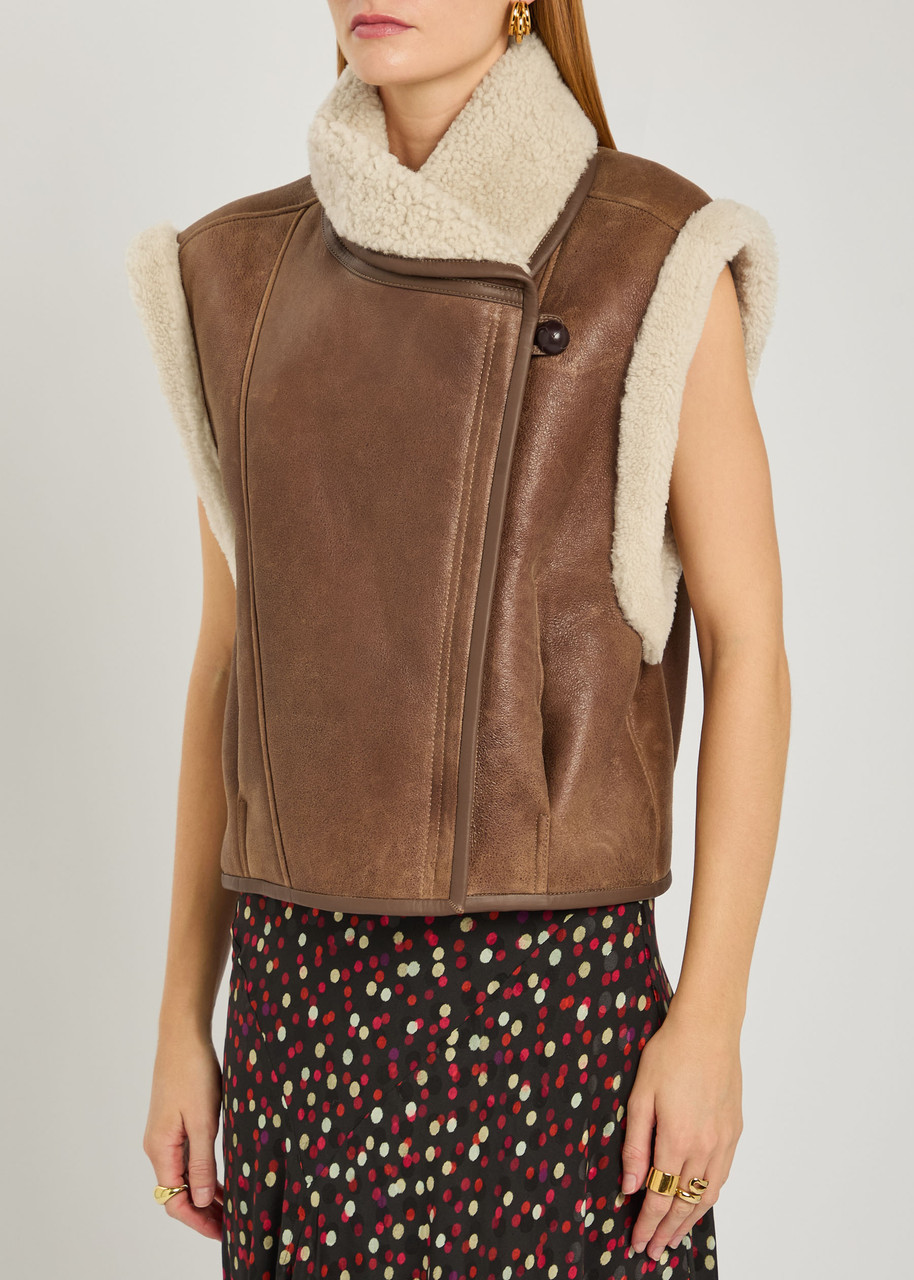 Isabel Marant Alime Shearling-trimmed Leather Sleeveless Jacket In Brown