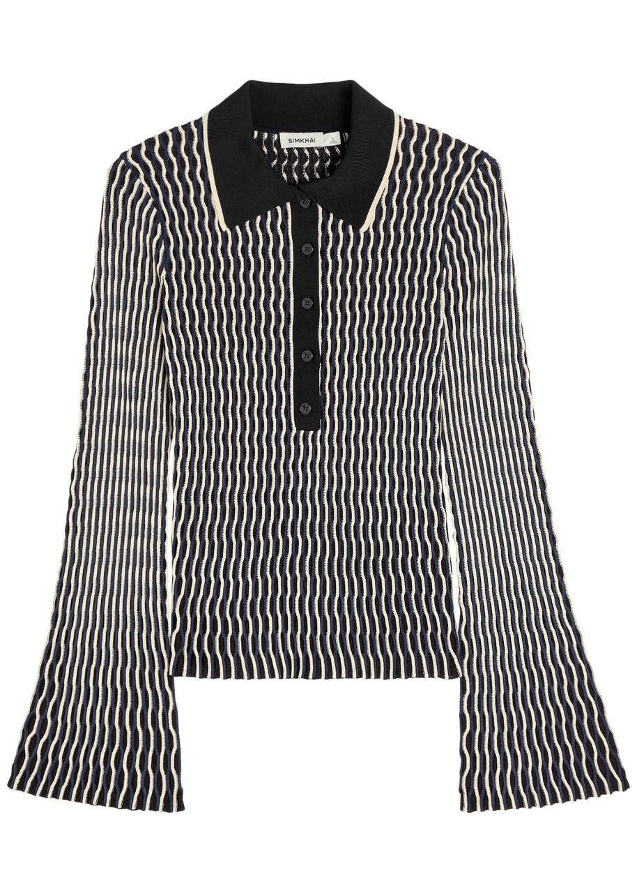 Simkhai Collen Textured Knit Polo Top In Gray