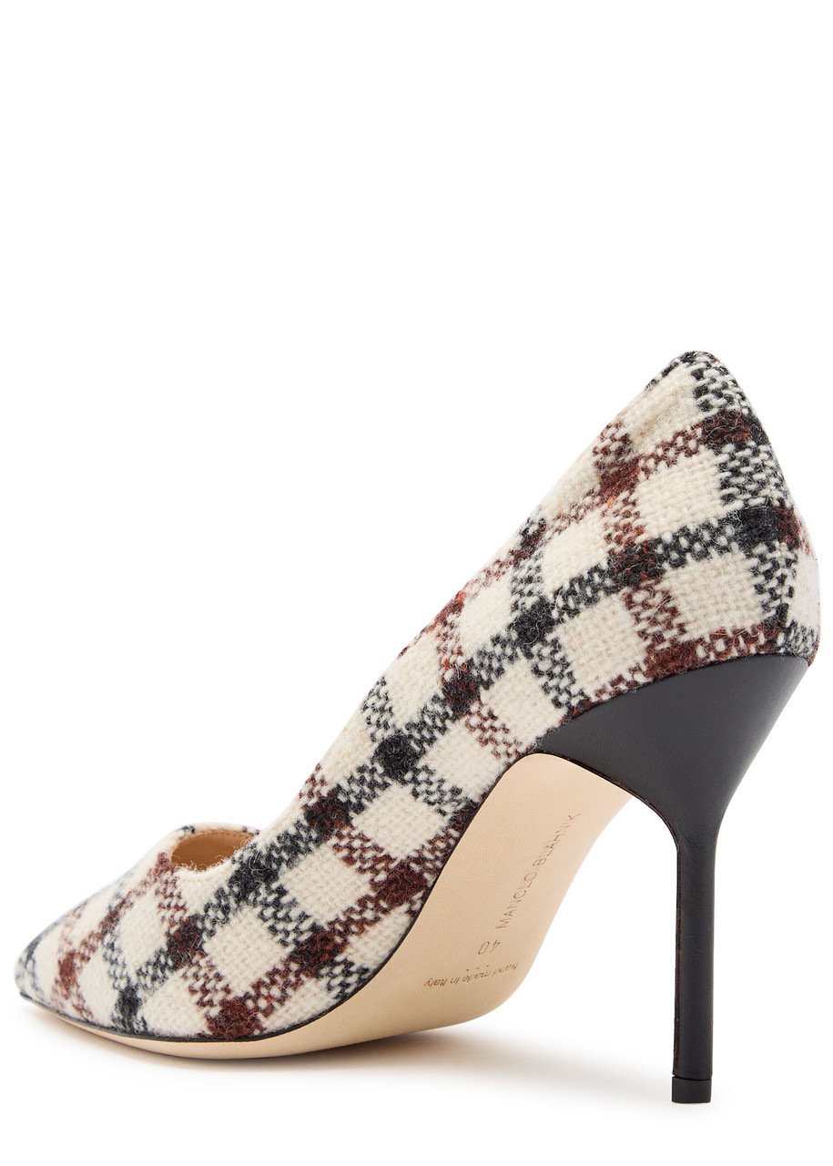 Manolo Blahnik Bb 90 Checked-tweed Leather Pumps In Multi